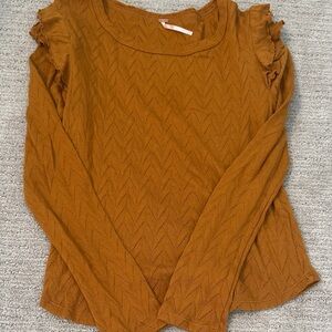 Free People Textured Ruffle Sleeve Blouse in Tan
